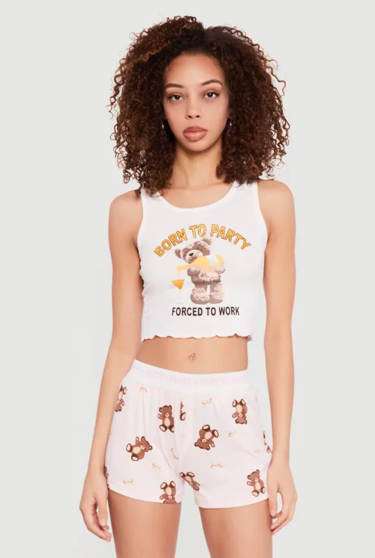 Born To Party Cropped Pajama Tank Top and Shorts sold by Rainbow