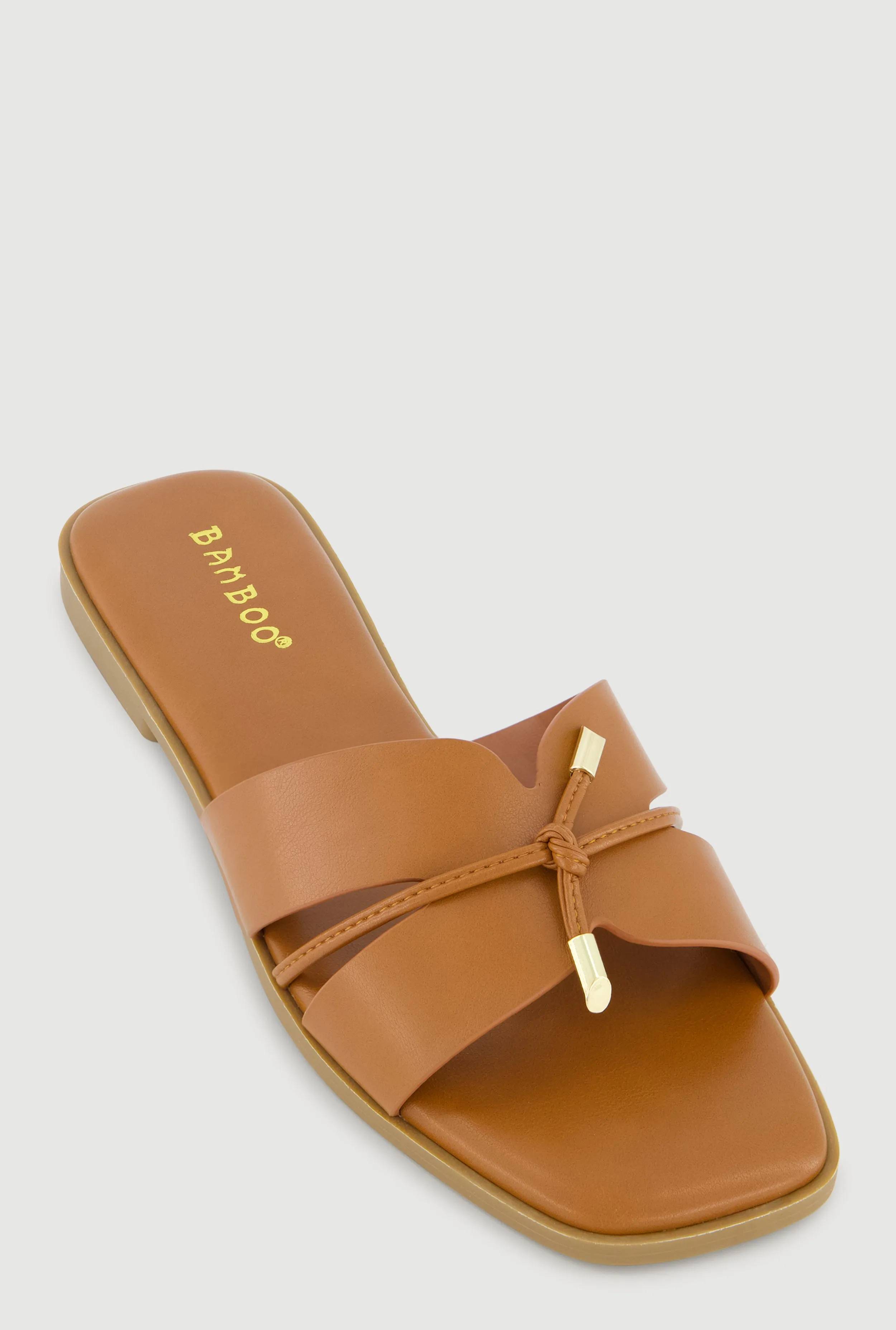 Tie Knot Detail Cut Out Band Slide Sandals sold by Rainbow