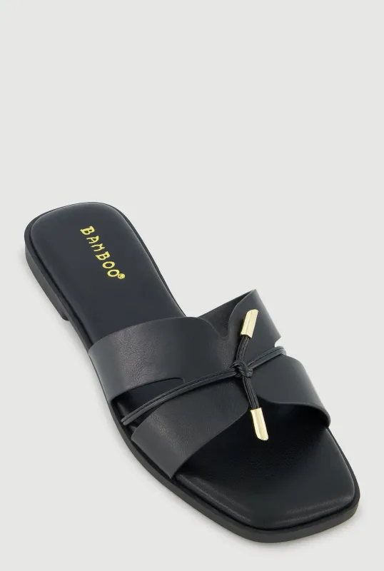 Tie Knot Detail Cut Out Band Slide Sandals sold by Rainbow