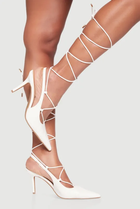 Strappy Lace Up Pointed Toe Stiletto Heels made by Rainbow