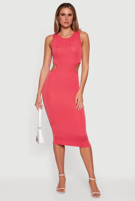 Rib Knit Cut Out Back Midi Tank Dress sold by Rainbow