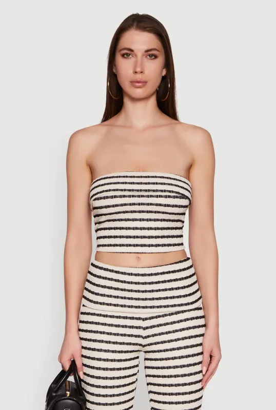 Striped Fold Over Tube Top with Cropped Hem sold by Rainbow