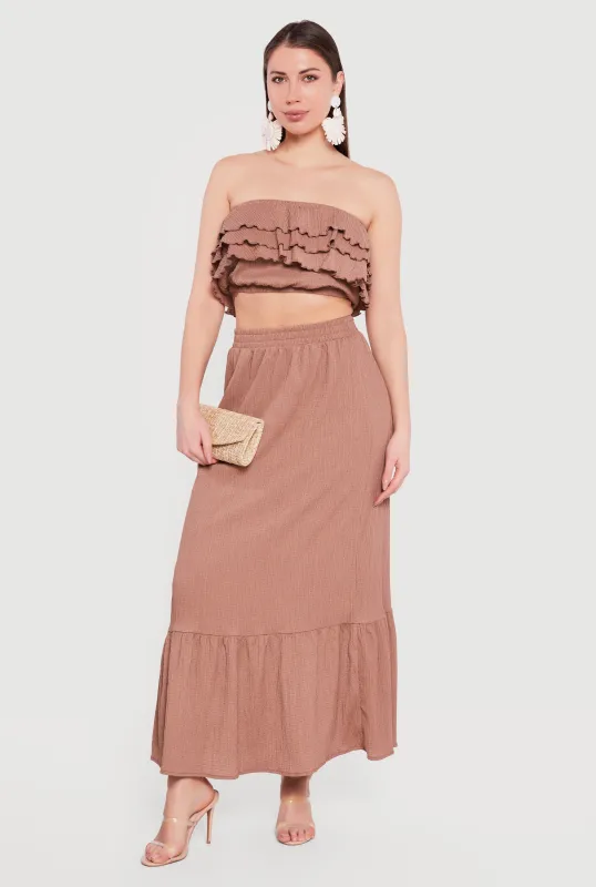 Textured Knit High Waisted Ruffle Hem Maxi Skirt sold by Rainbow