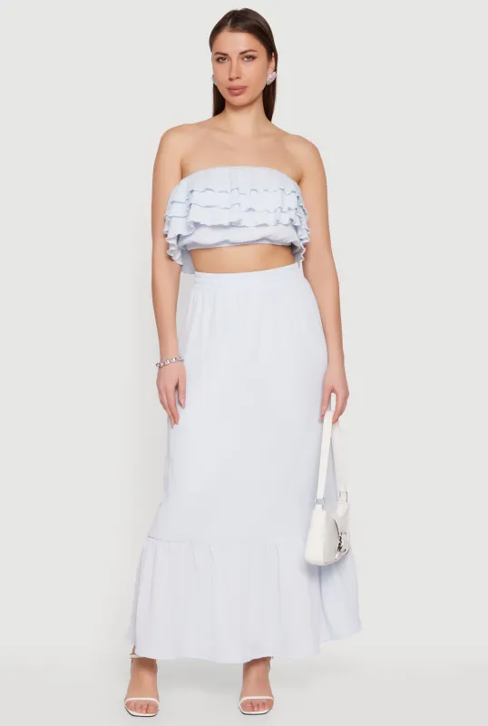 Textured Knit High Waisted Ruffle Hem Maxi Skirt sold by Rainbow