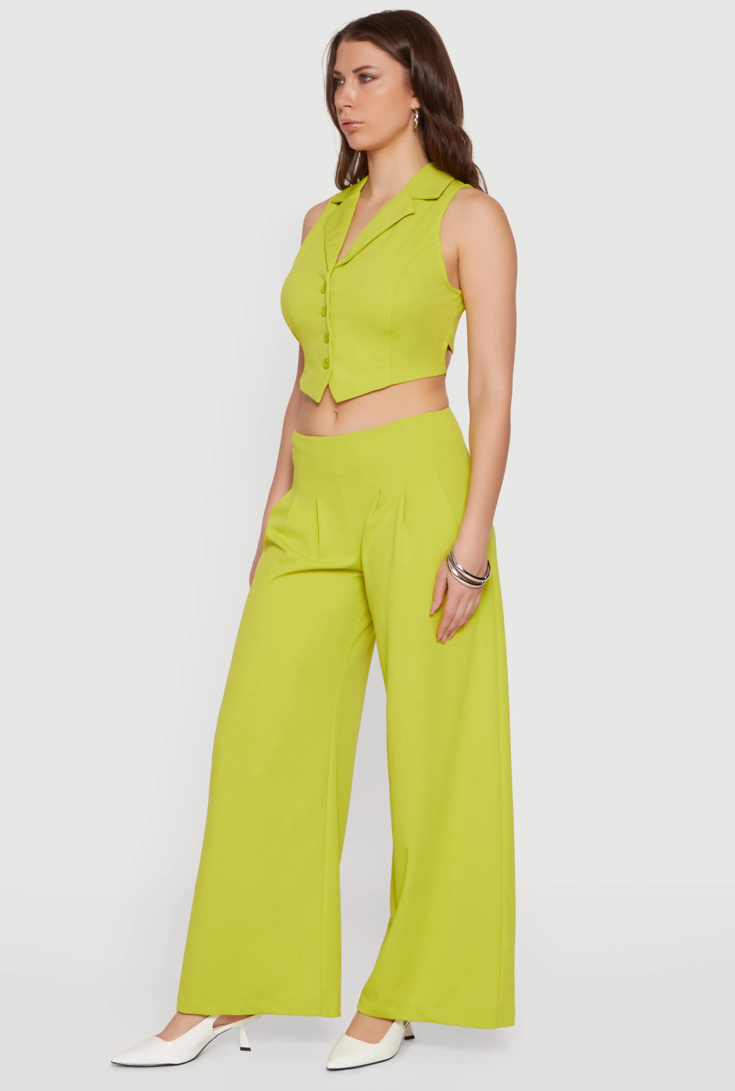Solid Crepe Knit Pleated Wide Leg Palazzo Pants sold by Rainbow product image thumbnail 2