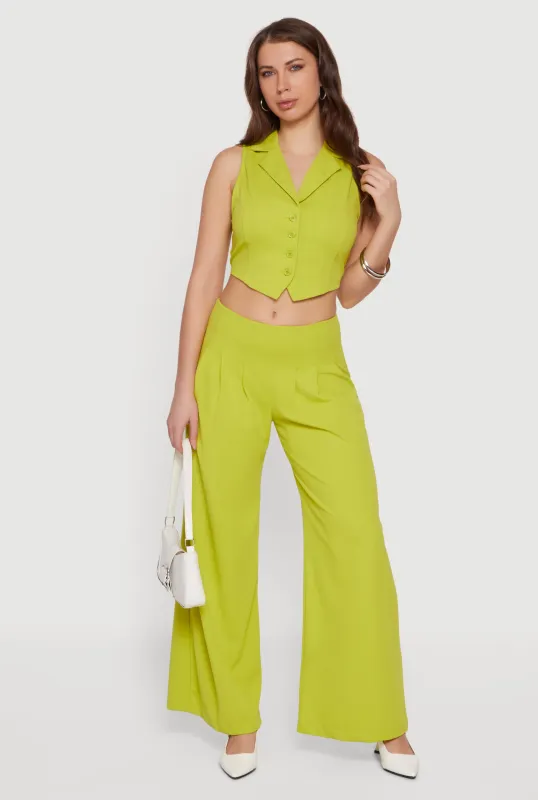 Solid Crepe Knit Pleated Wide Leg Palazzo Pants sold by Rainbow