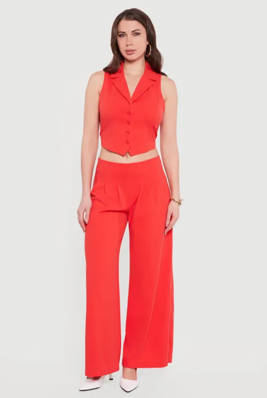 Solid Crepe Knit Pleated Wide Leg Palazzo Pants sold by Rainbow