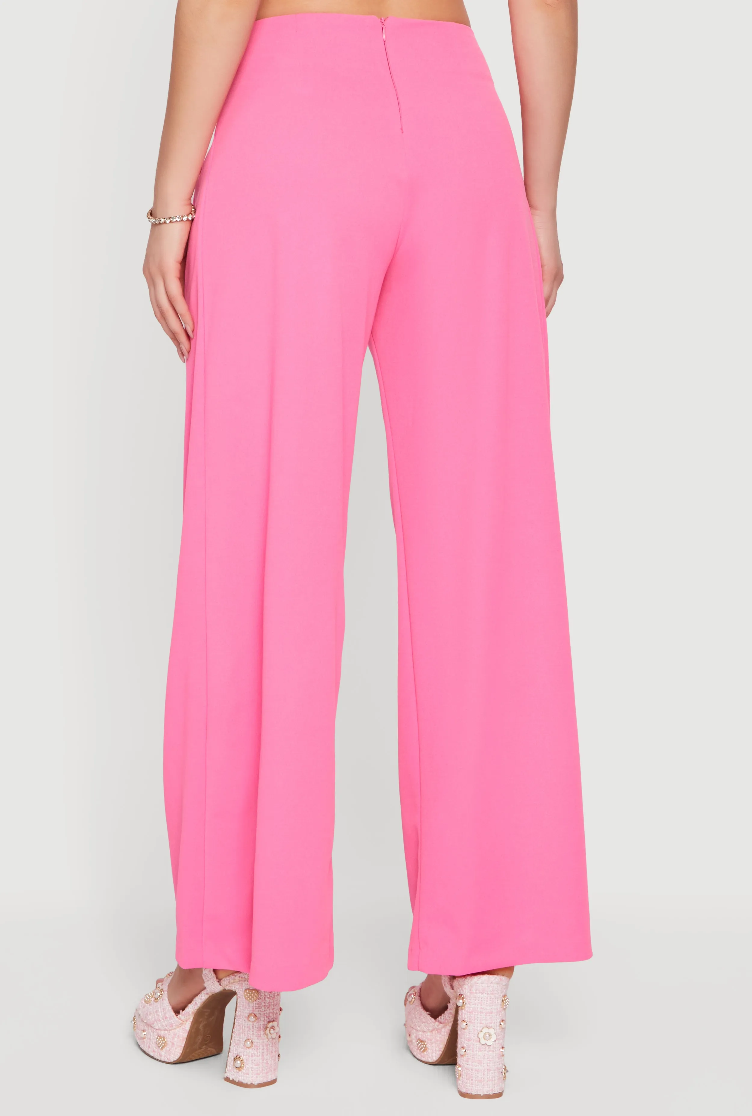 Solid Crepe Knit Pleated Wide Leg Palazzo Pants sold by Rainbow product image thumbnail 5
