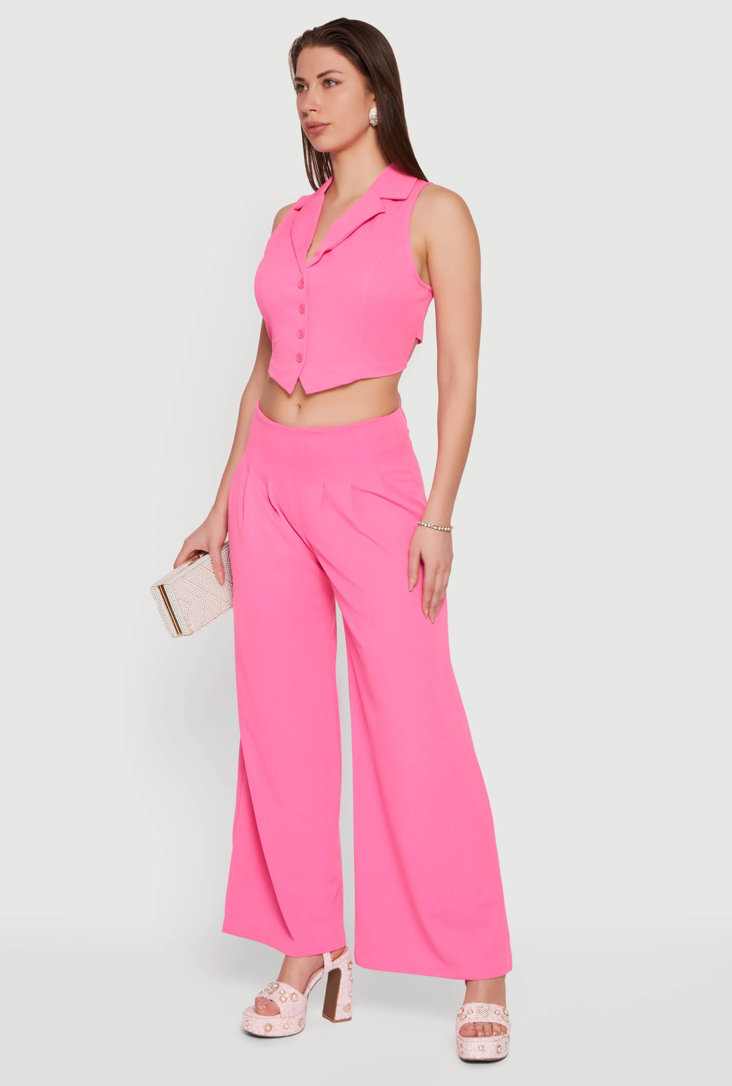 Solid Crepe Knit Pleated Wide Leg Palazzo Pants sold by Rainbow product image thumbnail 2