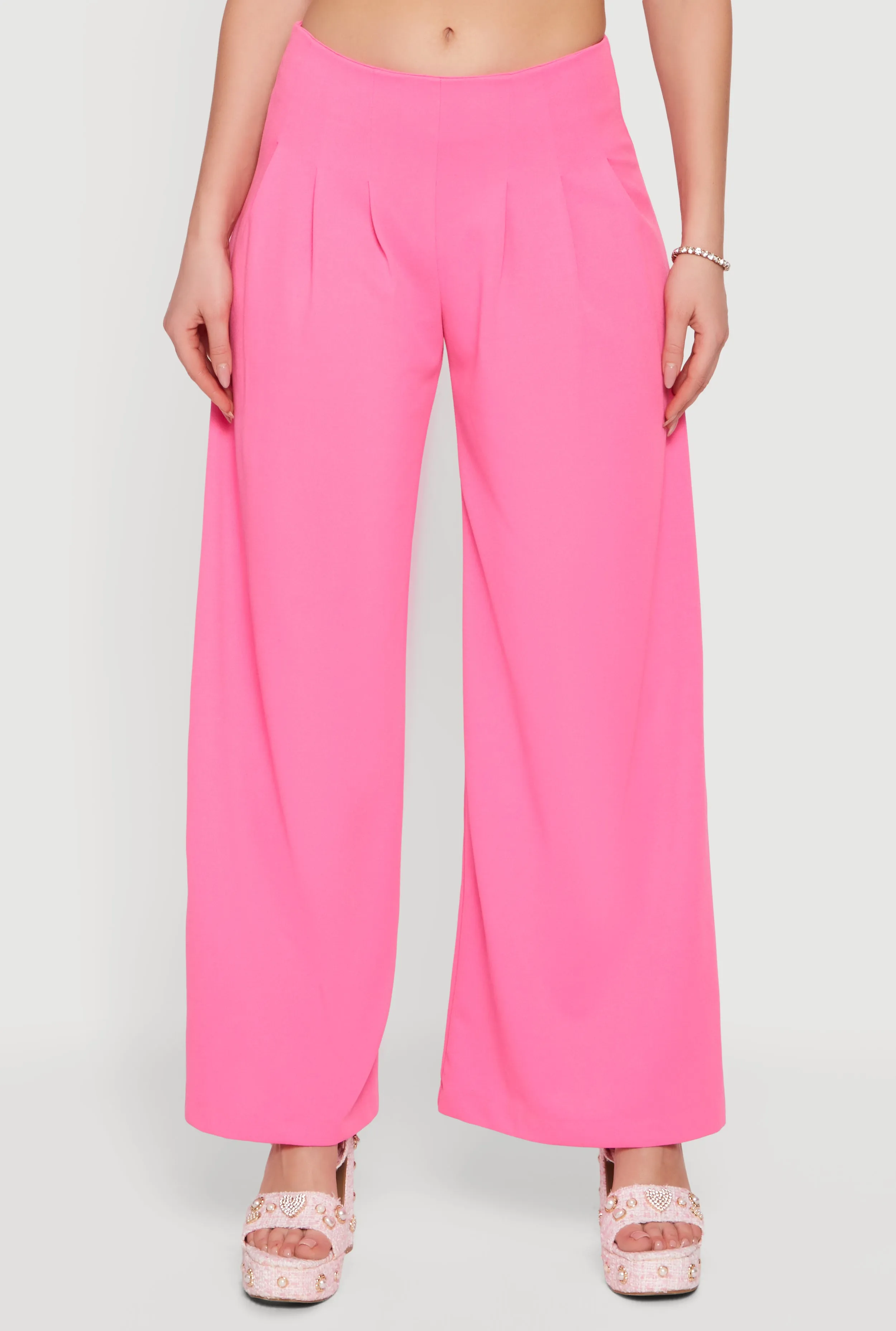 Solid Crepe Knit Pleated Wide Leg Palazzo Pants sold by Rainbow product image thumbnail 3