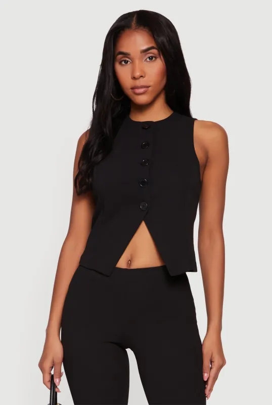 Front Slit Crepe Knit Blazer Vest sold by Rainbow