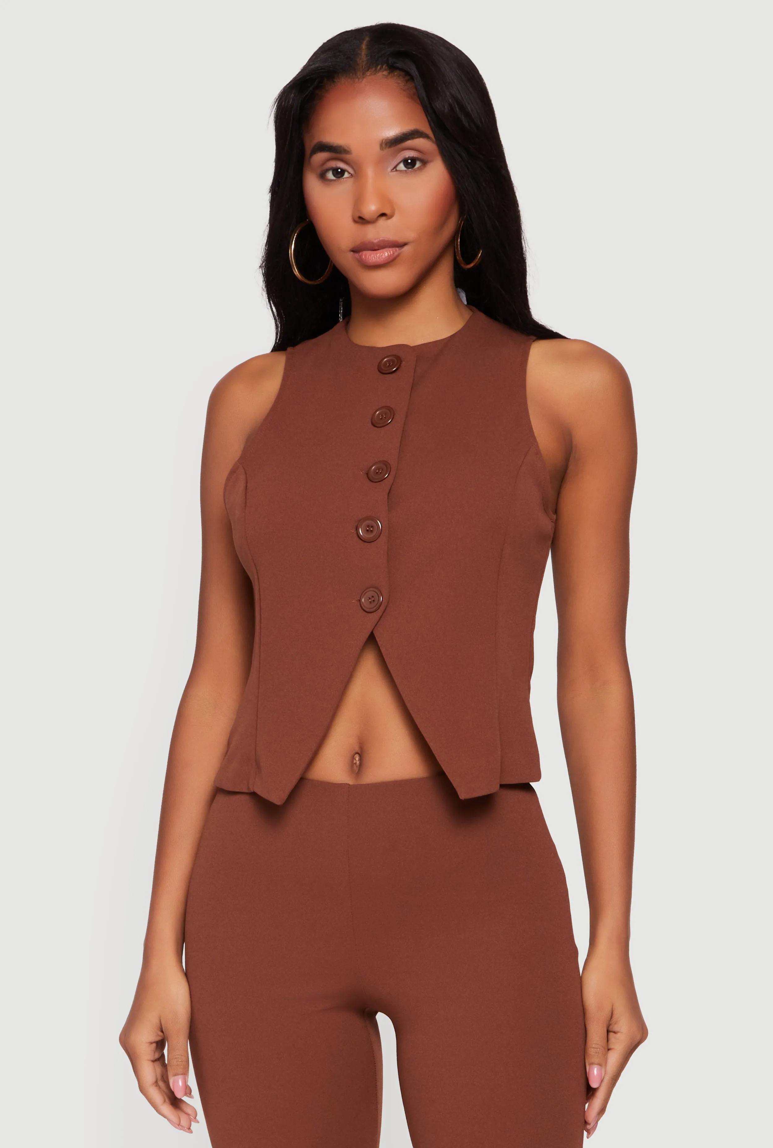 Front Slit Crepe Knit Blazer Vest sold by Rainbow