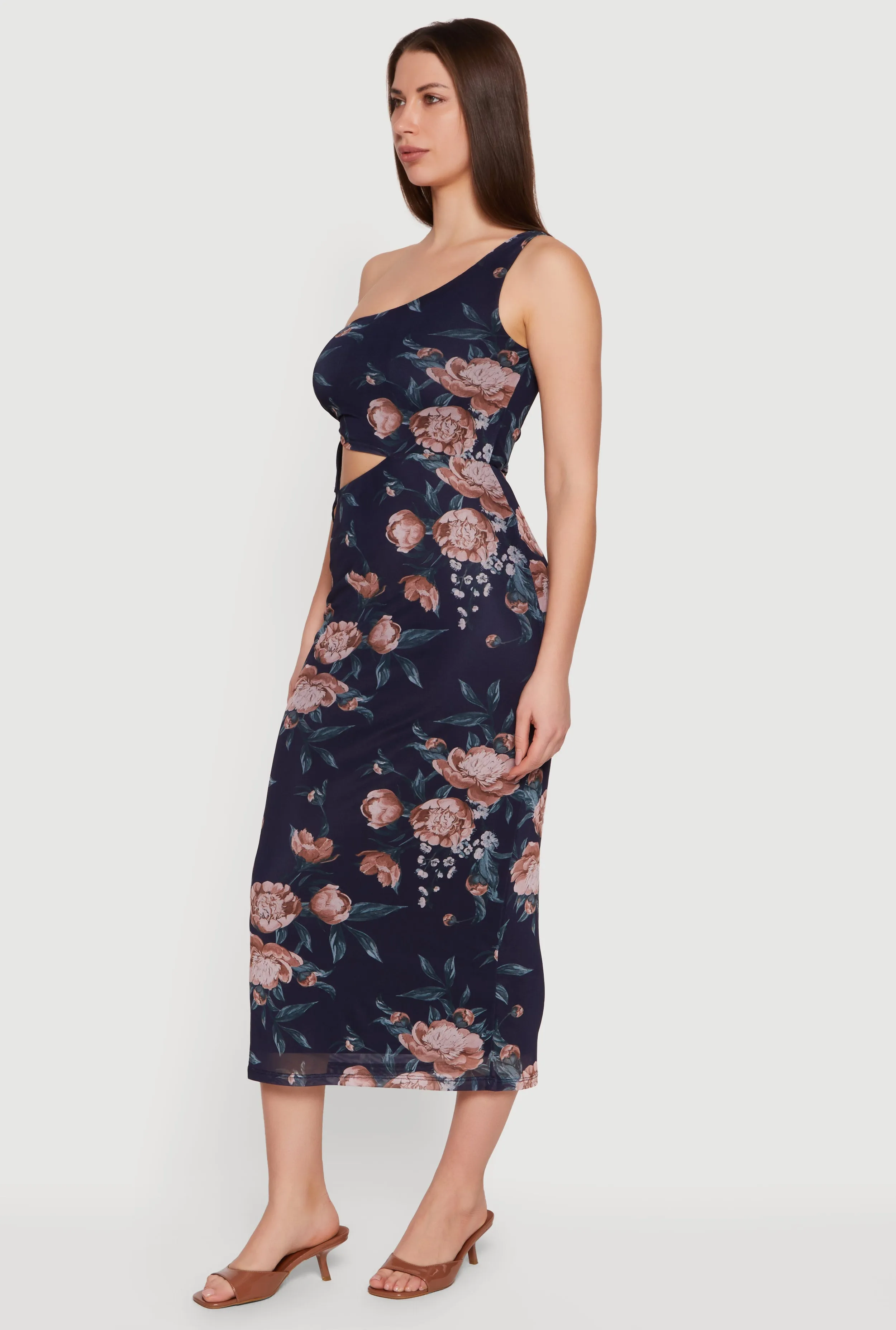 Floral Mesh Cutout Side One Shoulder Dress sold by Rainbow product image thumbnail 2
