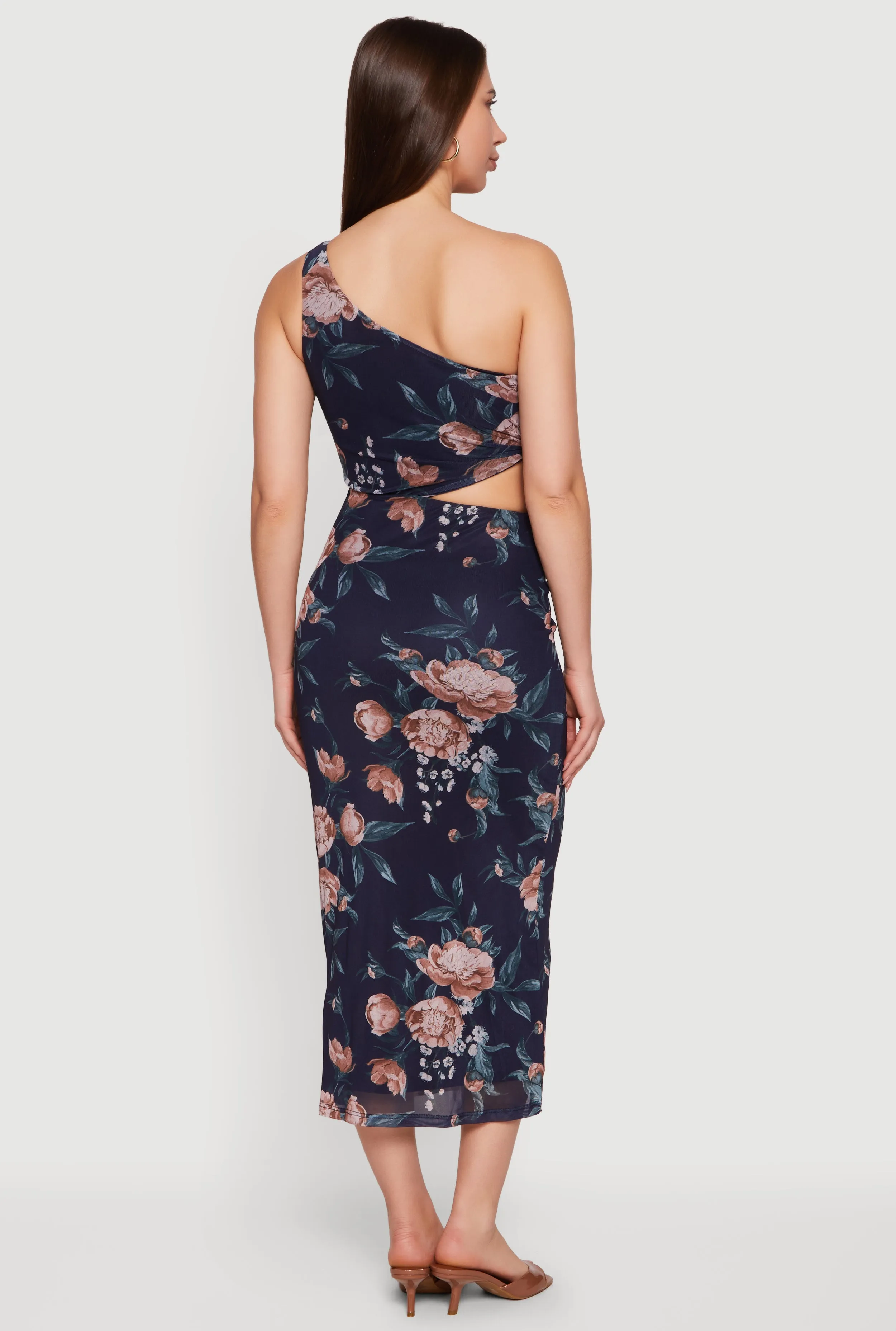 Floral Mesh Cutout Side One Shoulder Dress sold by Rainbow product image thumbnail 3