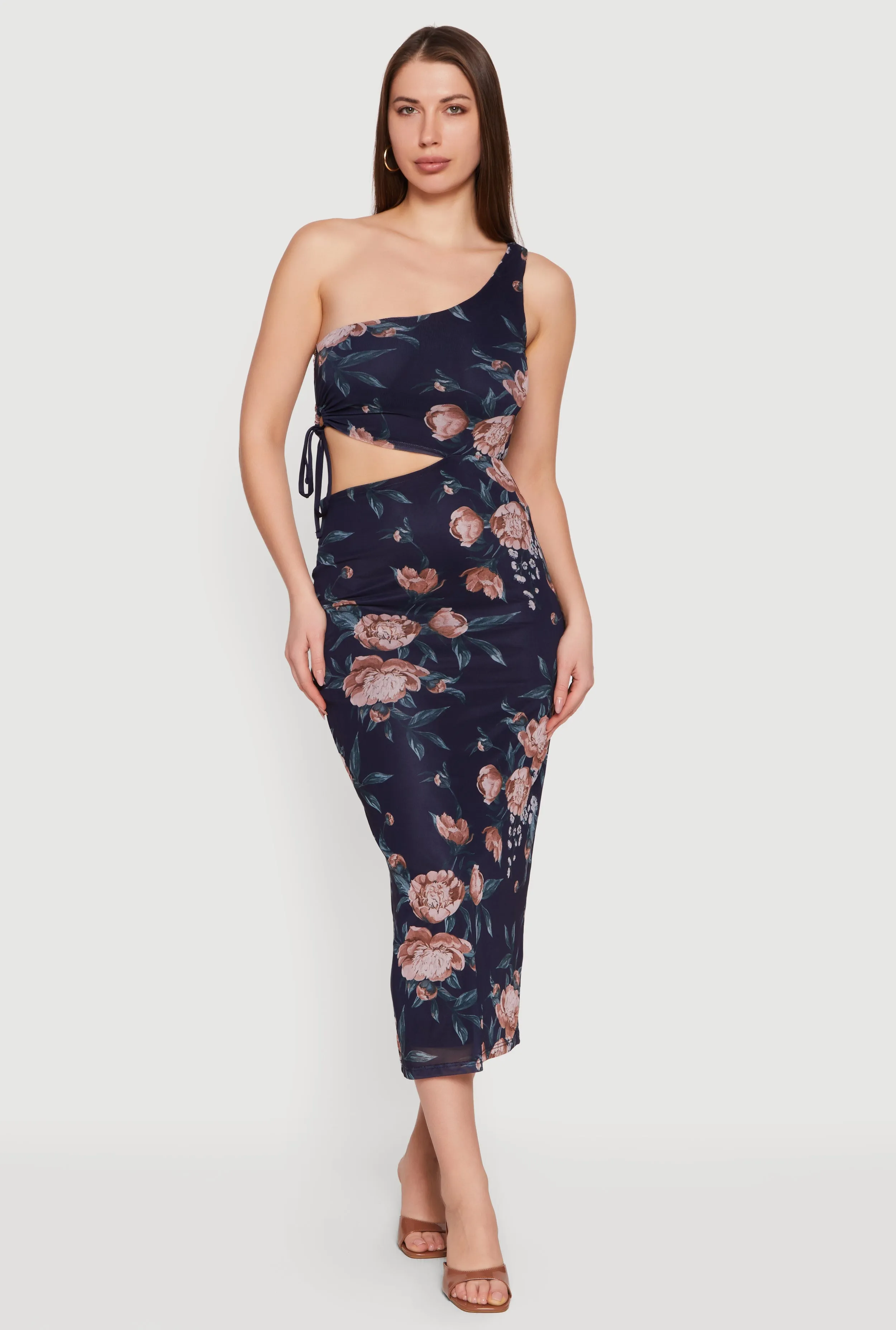 Floral Mesh Cutout Side One Shoulder Dress sold by Rainbow