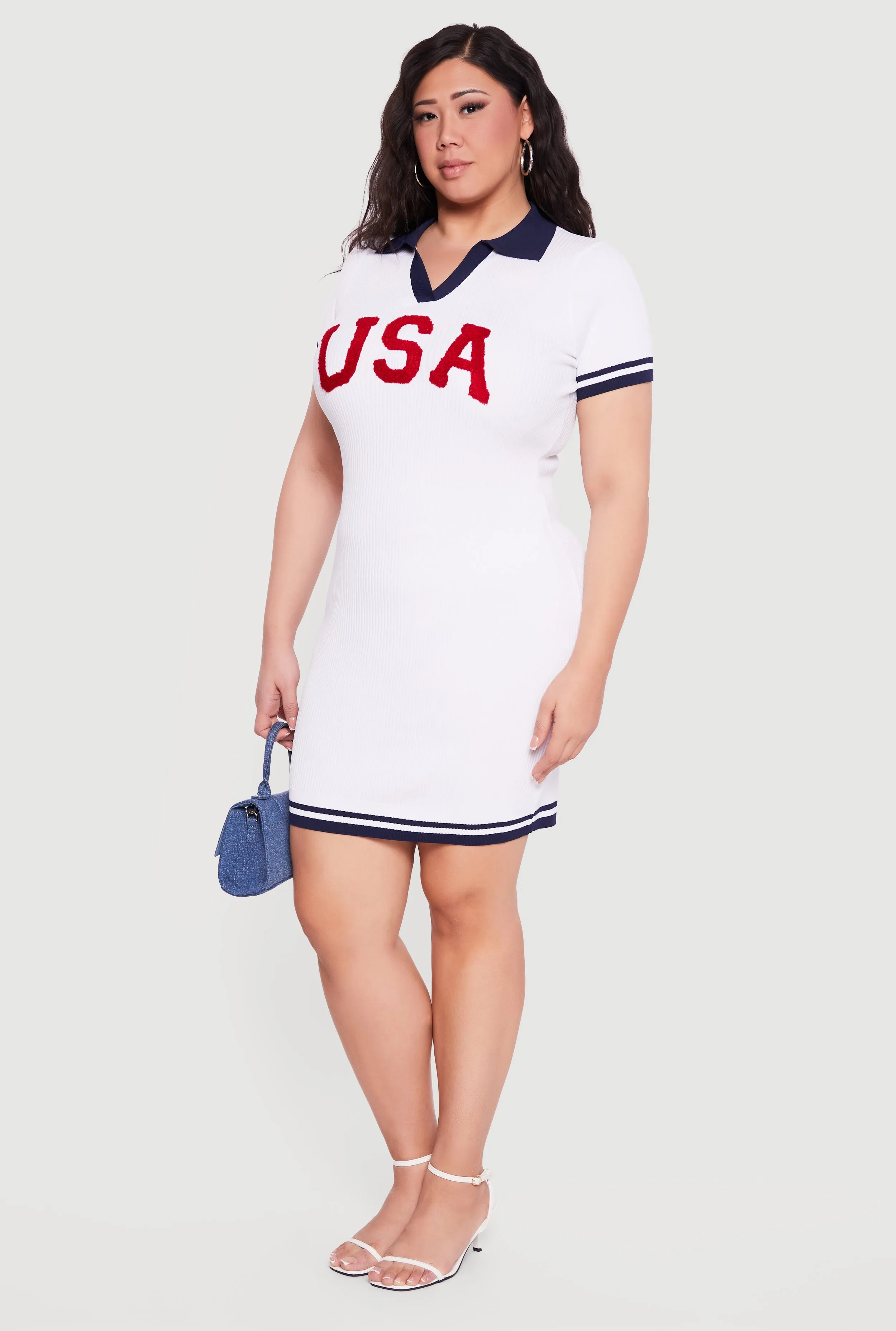 Plus Size USA Graphic Short Sleeve Polo Sweater Dress sold by Rainbow product image thumbnail 2