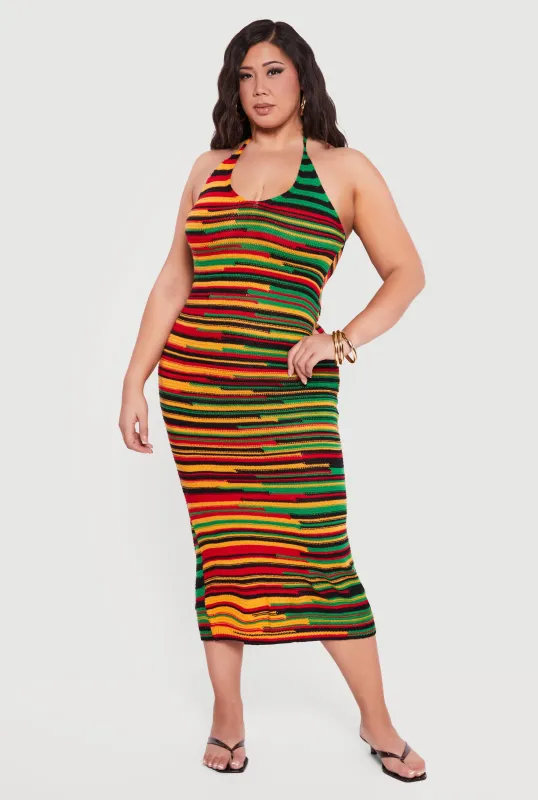 Plus Size Patterned Crochet Halter Dress sold by Rainbow