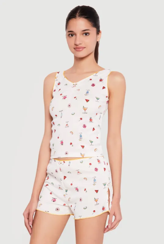 Martini Print Rib Knit Cropped Pajama Top and Shorts sold by Rainbow
