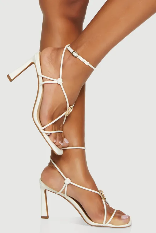 Faux Leather Strappy Open Toe Stiletto Heels made by Rainbow
