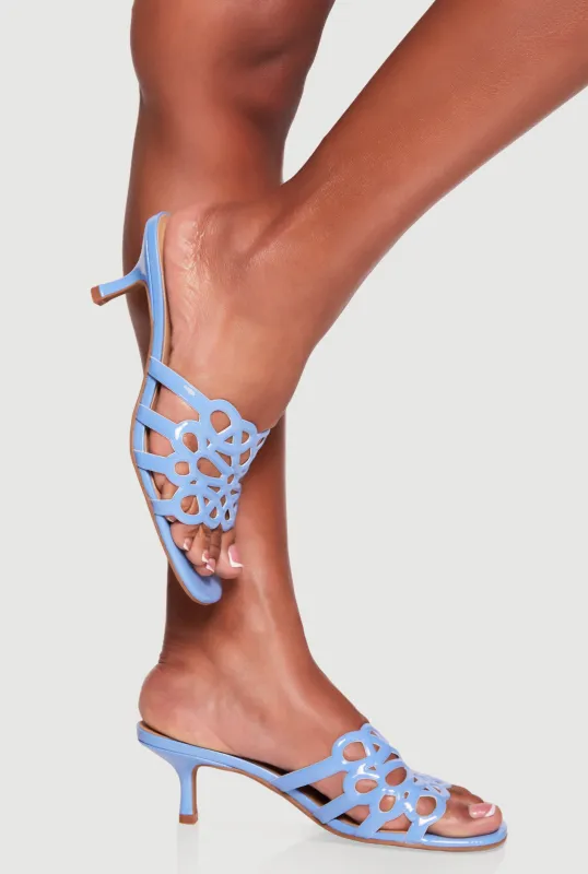 Cut Out Band Kitten Heel Slide Sandals made by Rainbow