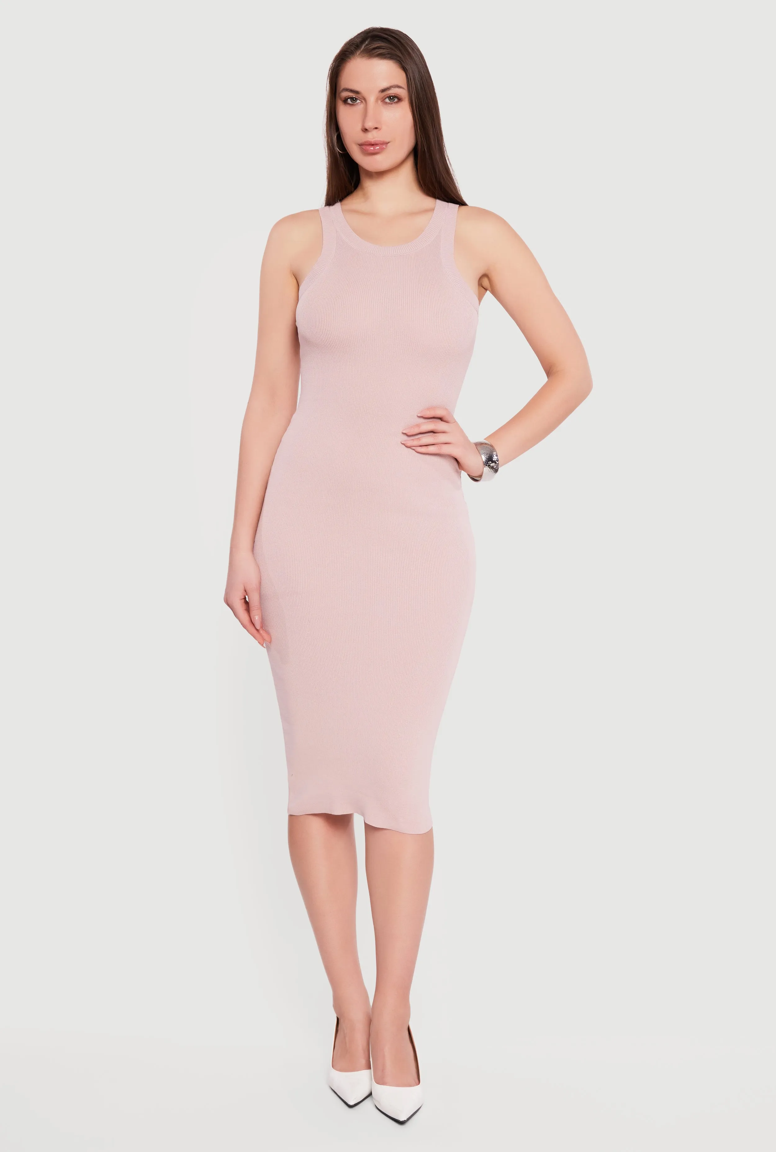 Solid Rib Knit Racerback Tank Dress sold by Rainbow