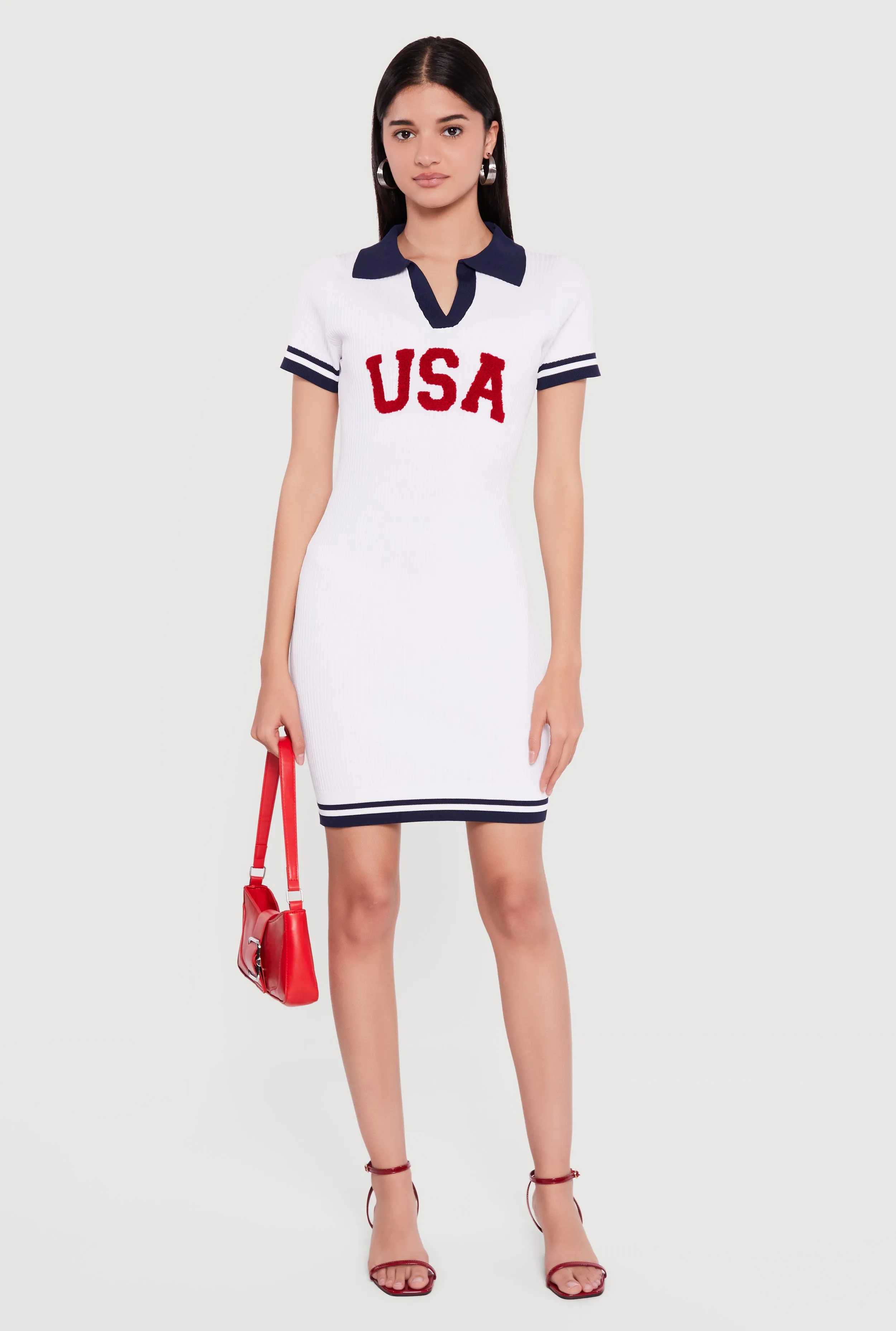 USA Graphic Short Sleeve Polo Sweater Dress sold by Rainbow