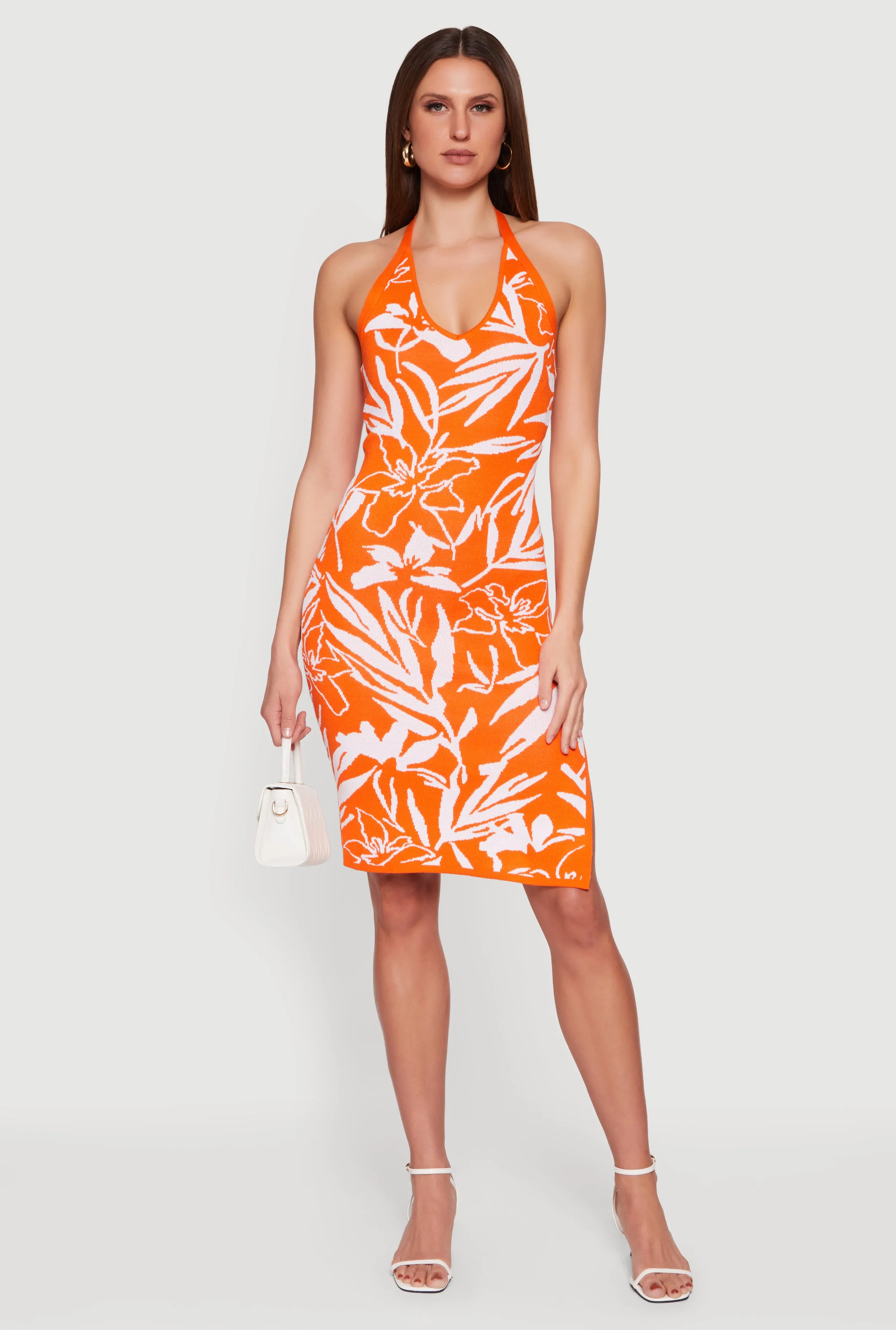 Floral Side Slit Halter Midi Dress sold by Rainbow