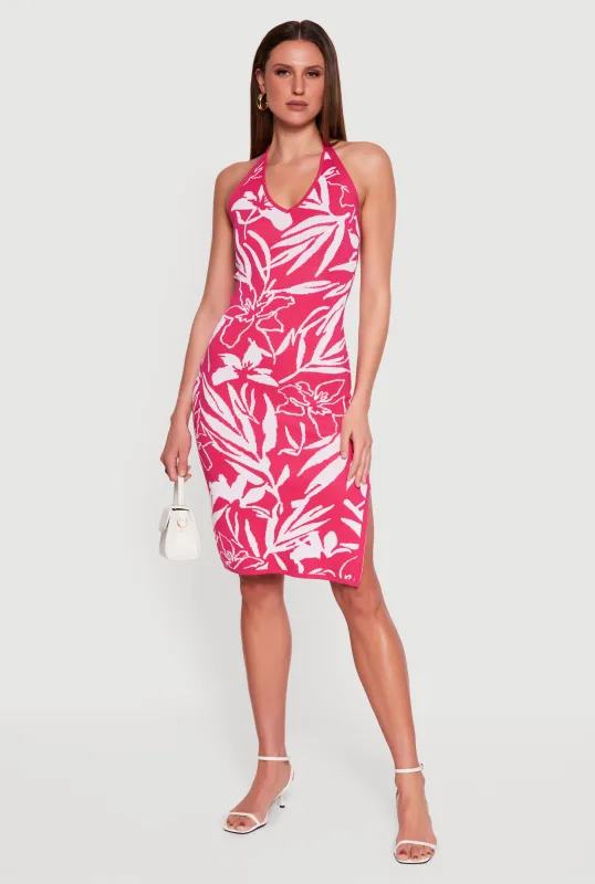 Floral Side Slit Halter Midi Dress sold by Rainbow