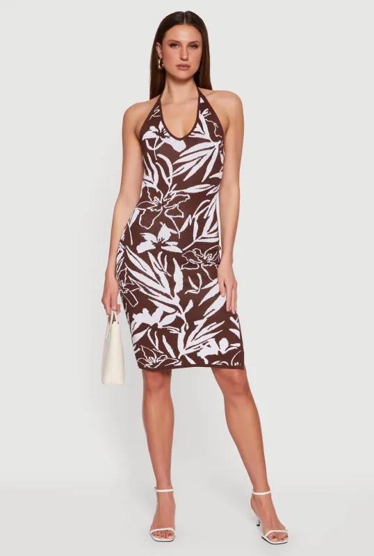 Floral Side Slit Halter Midi Dress sold by Rainbow