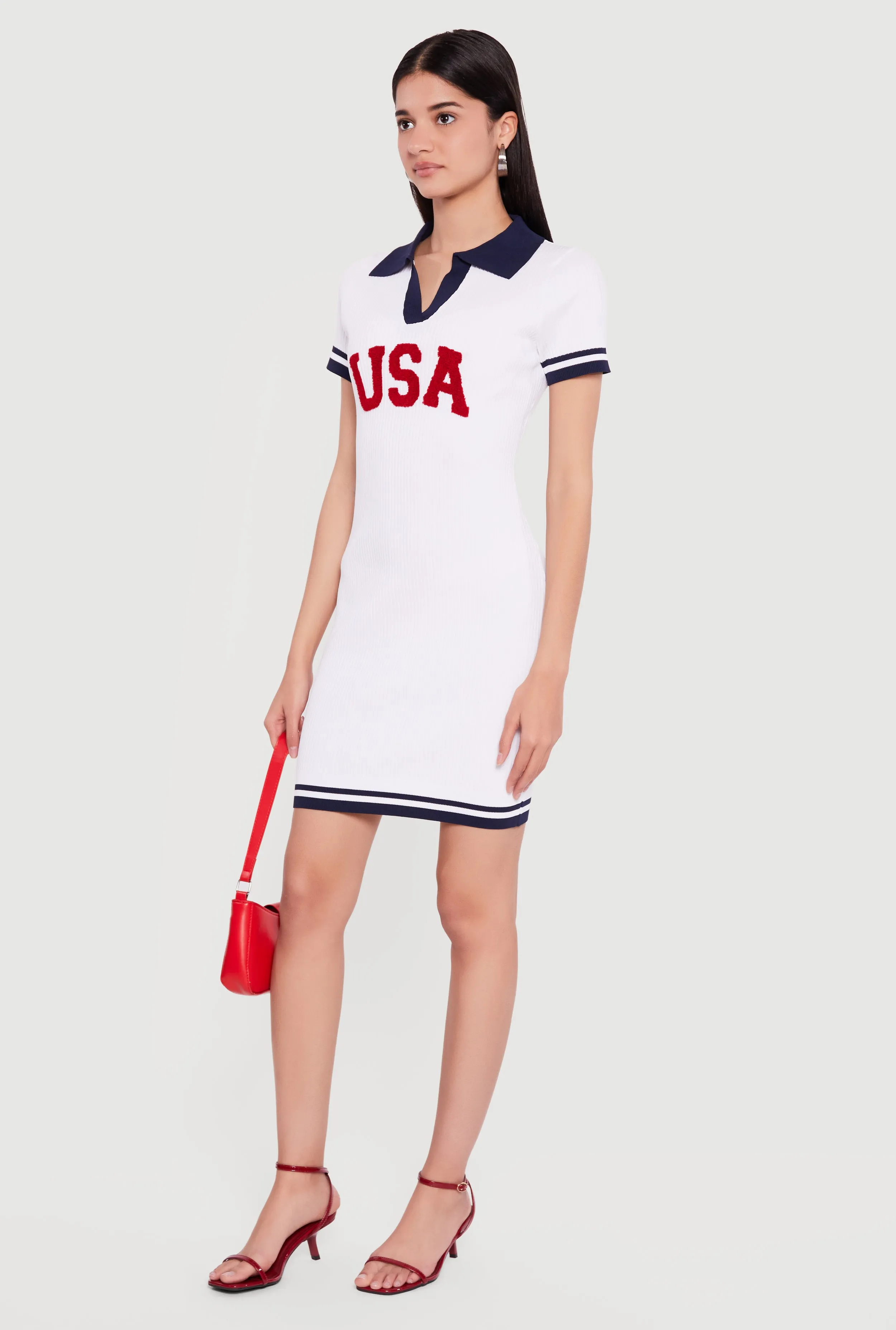 USA Graphic Short Sleeve Polo Sweater Dress sold by Rainbow product image thumbnail 2