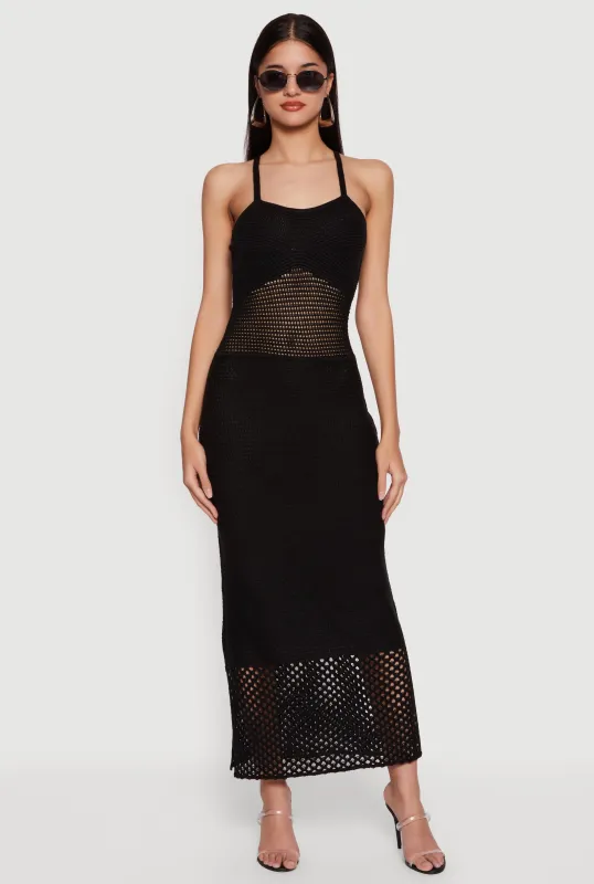 Sleeveless Side Slit Crochet Maxi Dress sold by Rainbow