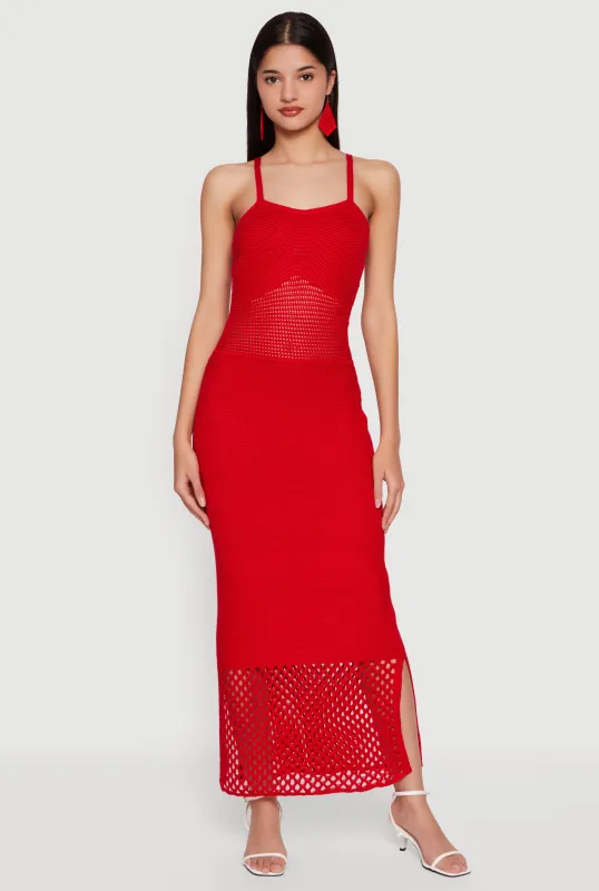 Sleeveless Side Slit Crochet Maxi Dress sold by Rainbow