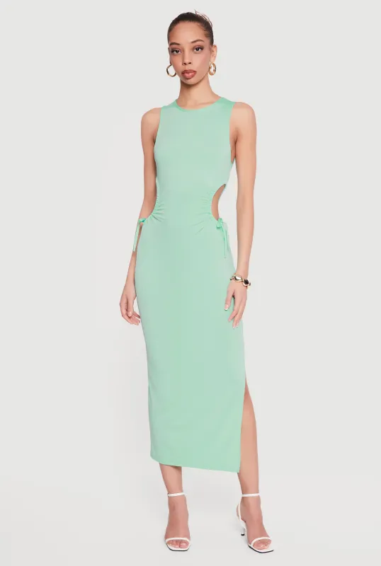 Side Tie Side Slit Tank Midi Dress sold by Rainbow