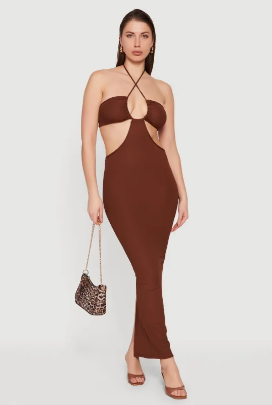 Rib Knit Cutout Halter Maxi Dress sold by Rainbow