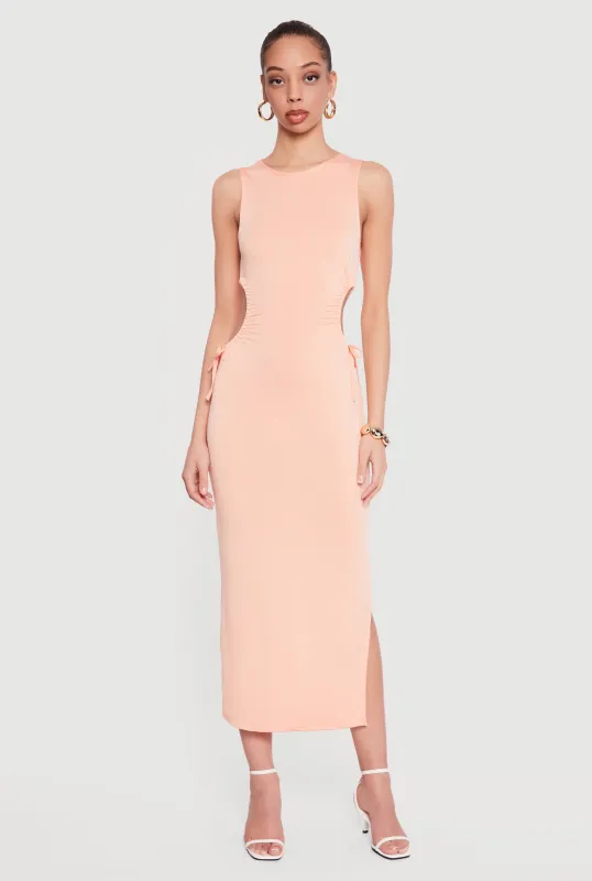 Side Tie Side Slit Tank Midi Dress sold by Rainbow