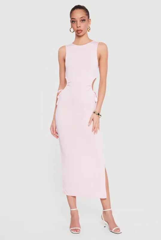 Side Tie Side Slit Tank Midi Dress made by Rainbow