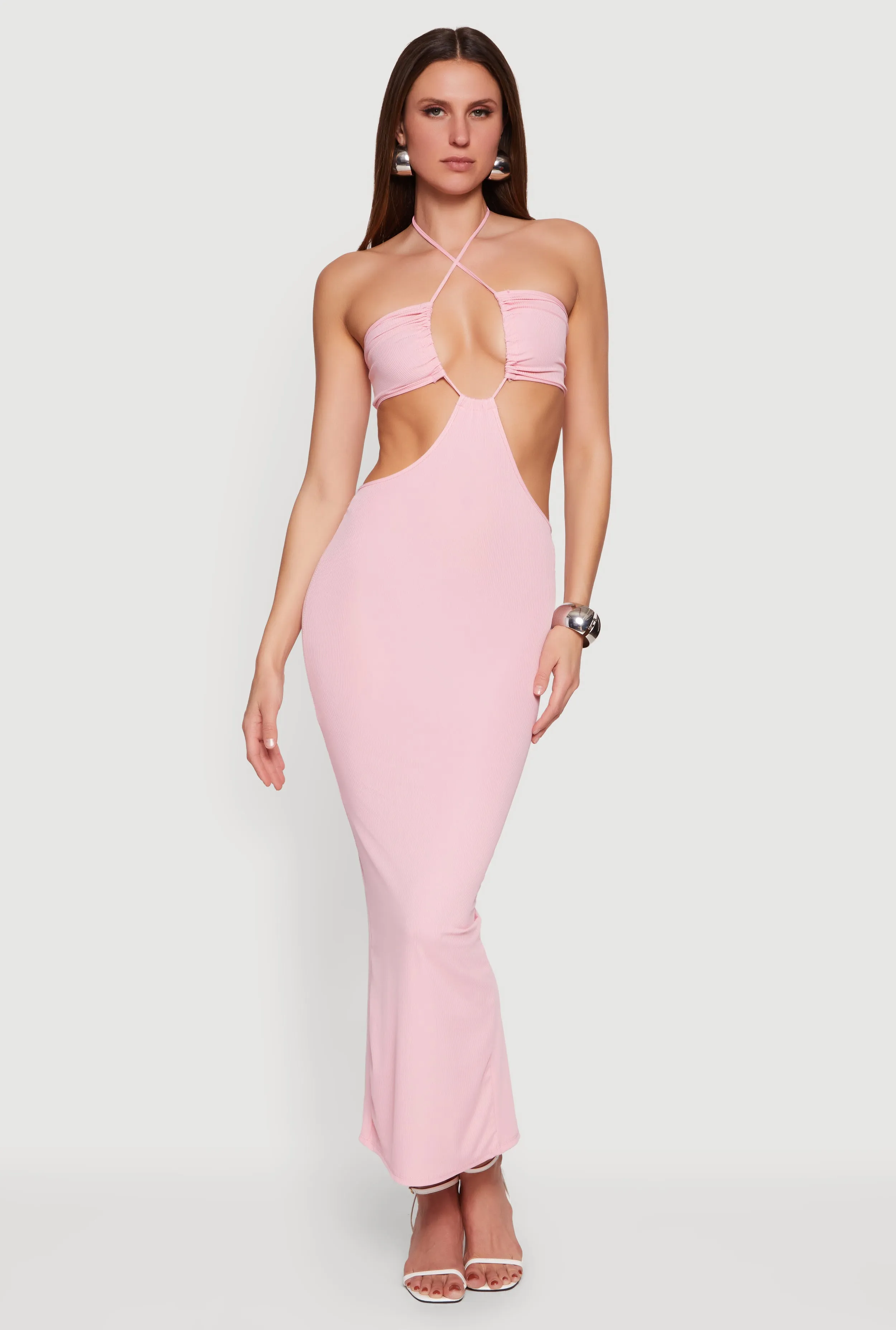 Rib Knit Cutout Halter Maxi Dress sold by Rainbow product image thumbnail 5