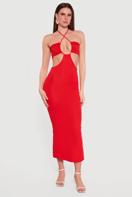 Rib Knit Cutout Halter Maxi Dress sold by Rainbow