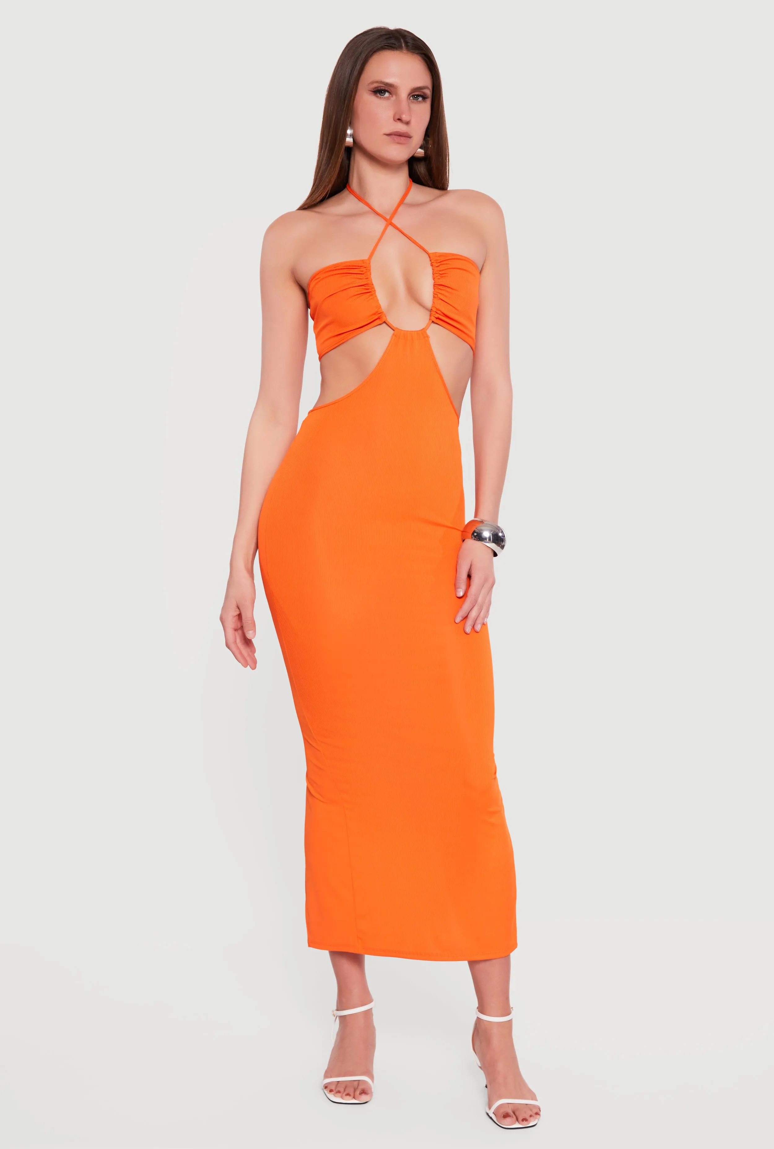 Rib Knit Cutout Halter Maxi Dress sold by Rainbow product image thumbnail 4