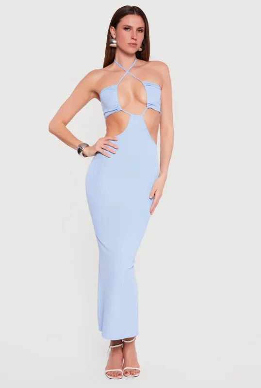 Rib Knit Cutout Halter Maxi Dress sold by Rainbow