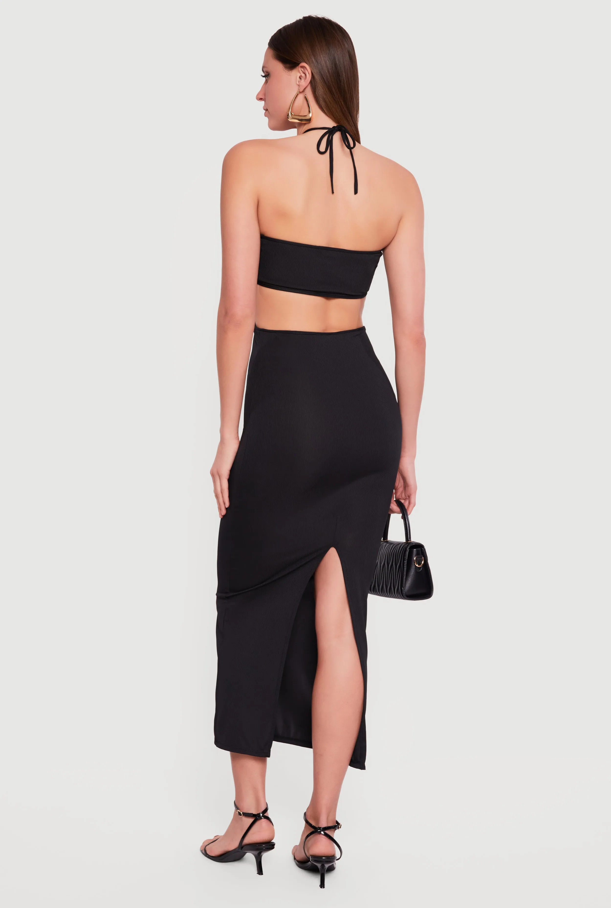 Rib Knit Cutout Halter Maxi Dress sold by Rainbow product image thumbnail 3