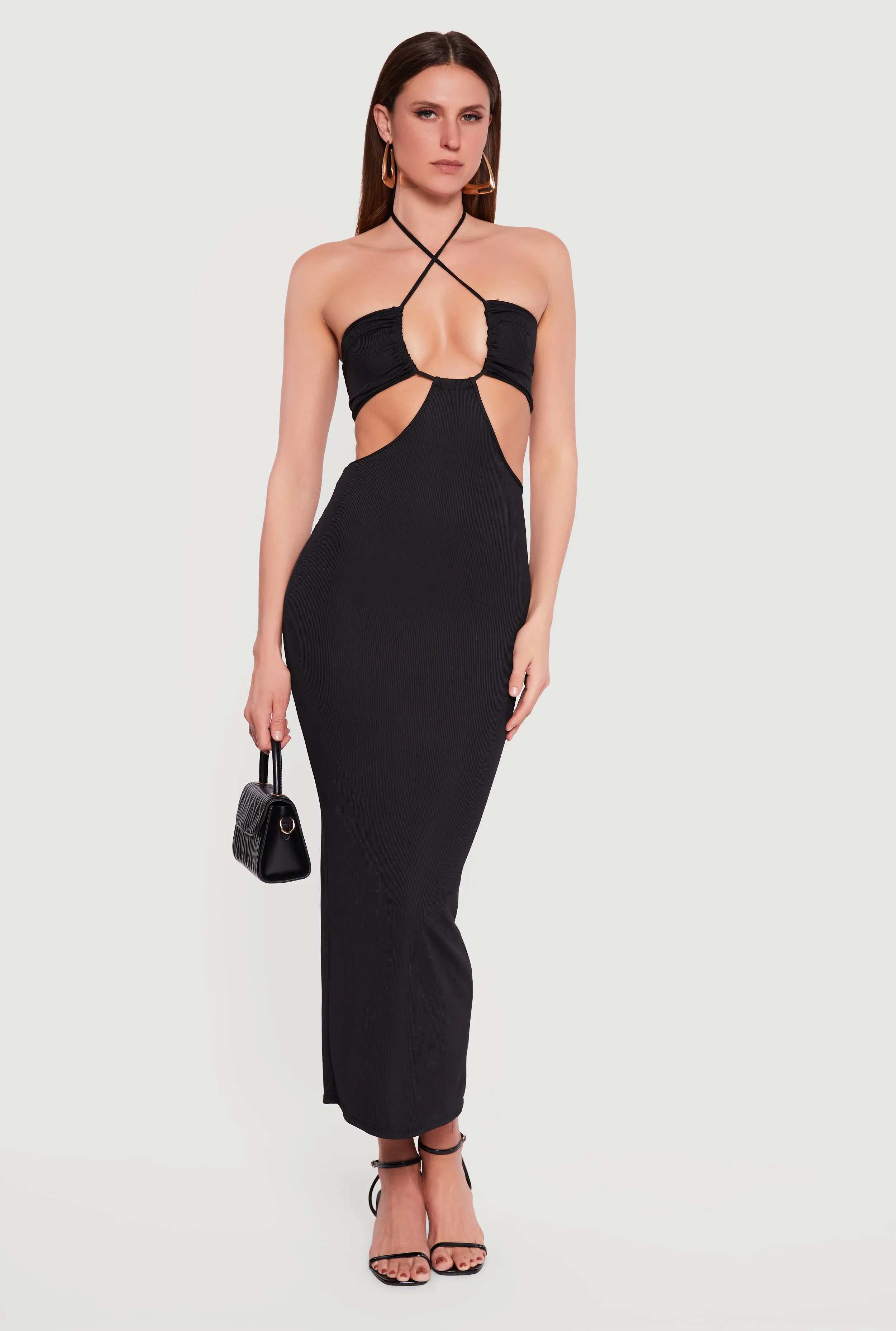 Rib Knit Cutout Halter Maxi Dress sold by Rainbow