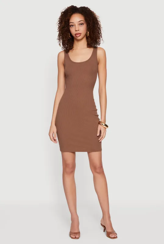 Solid Rib Knit Scoop Neck Mini Tank Dress sold by Rainbow