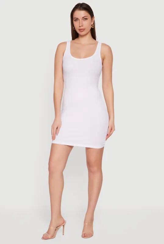 Solid Rib Knit Scoop Neck Mini Tank Dress sold by Rainbow