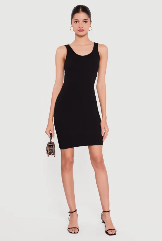 Solid Rib Knit Scoop Neck Mini Tank Dress sold by Rainbow