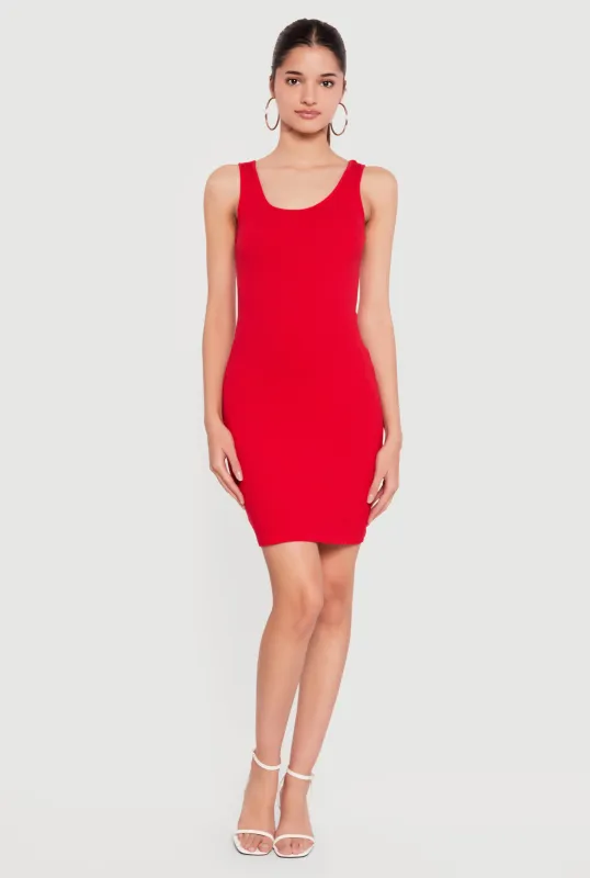 Solid Rib Knit Scoop Neck Mini Tank Dress sold by Rainbow