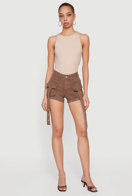 VIP Denim Grommet Strap Detail Cargo Shorts sold by Rainbow