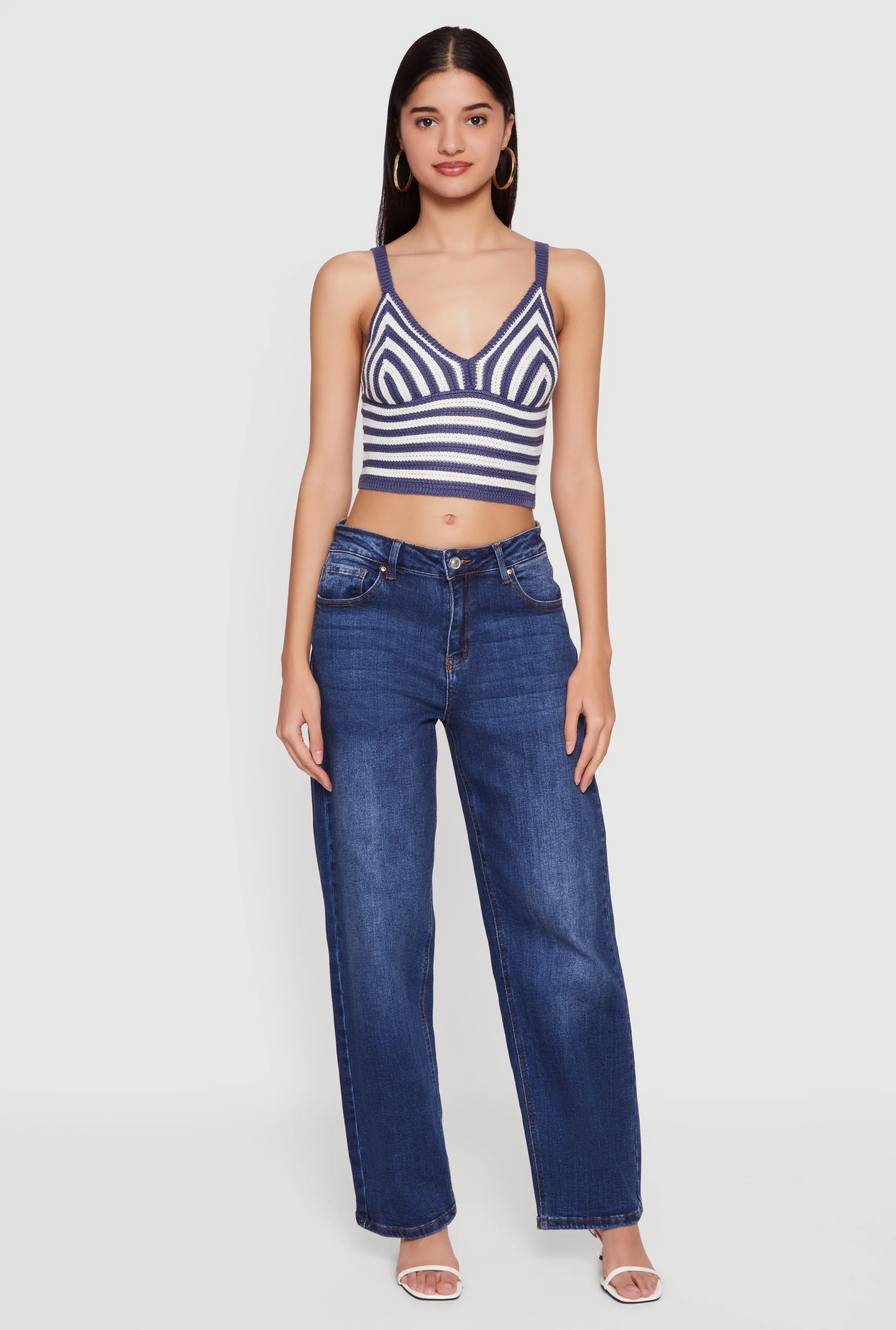 Striped Crochet Bustier Crop Top sold by Rainbow