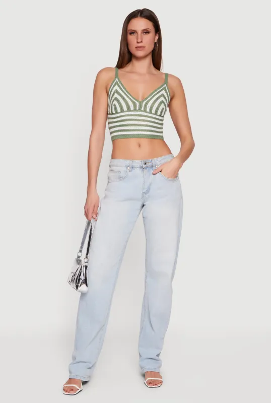 Striped Crochet Bustier Crop Top sold by Rainbow