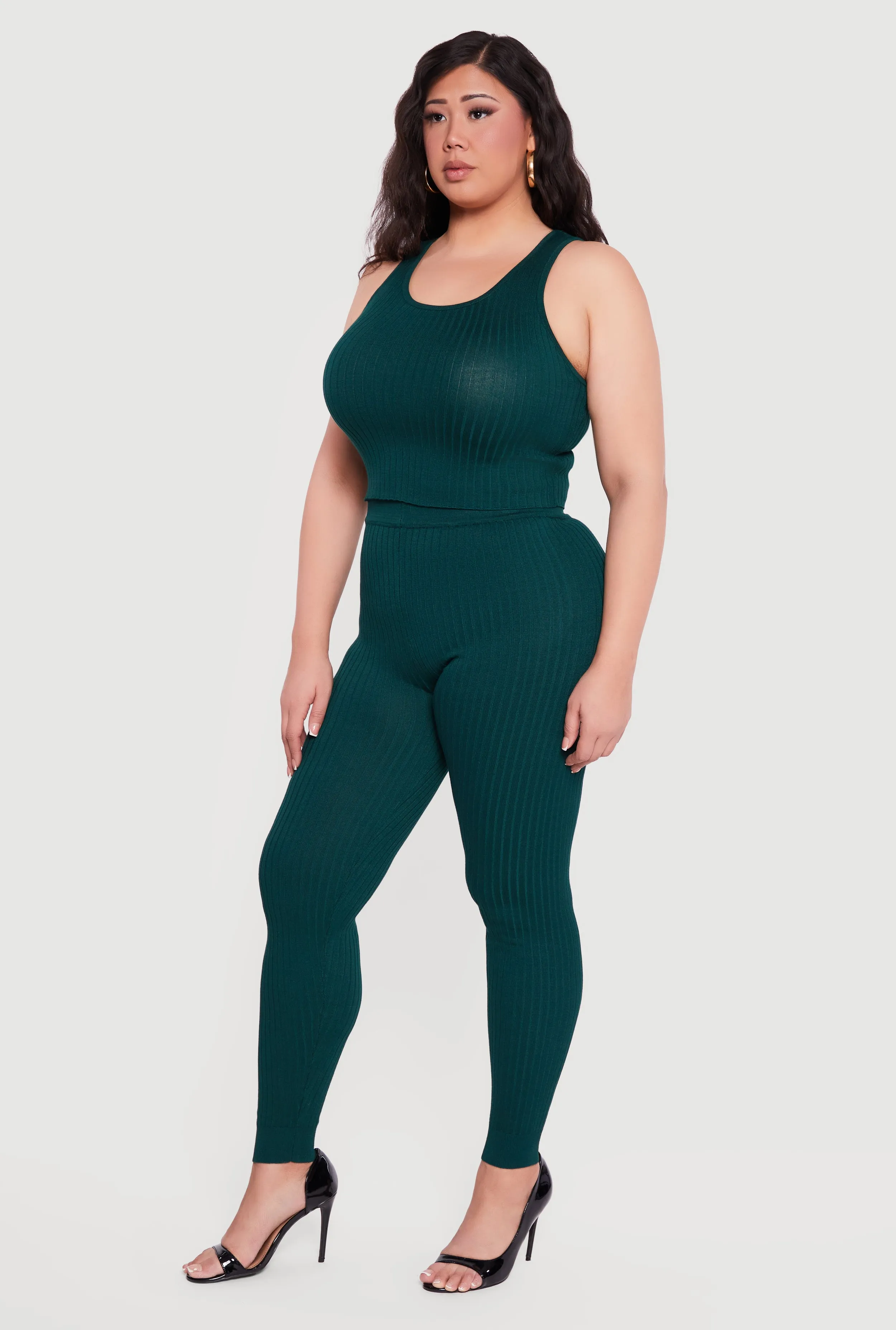 Plus Size Ribbed Knit Sleeveless Scoop Neck Crop Top sold by Rainbow product image thumbnail 3